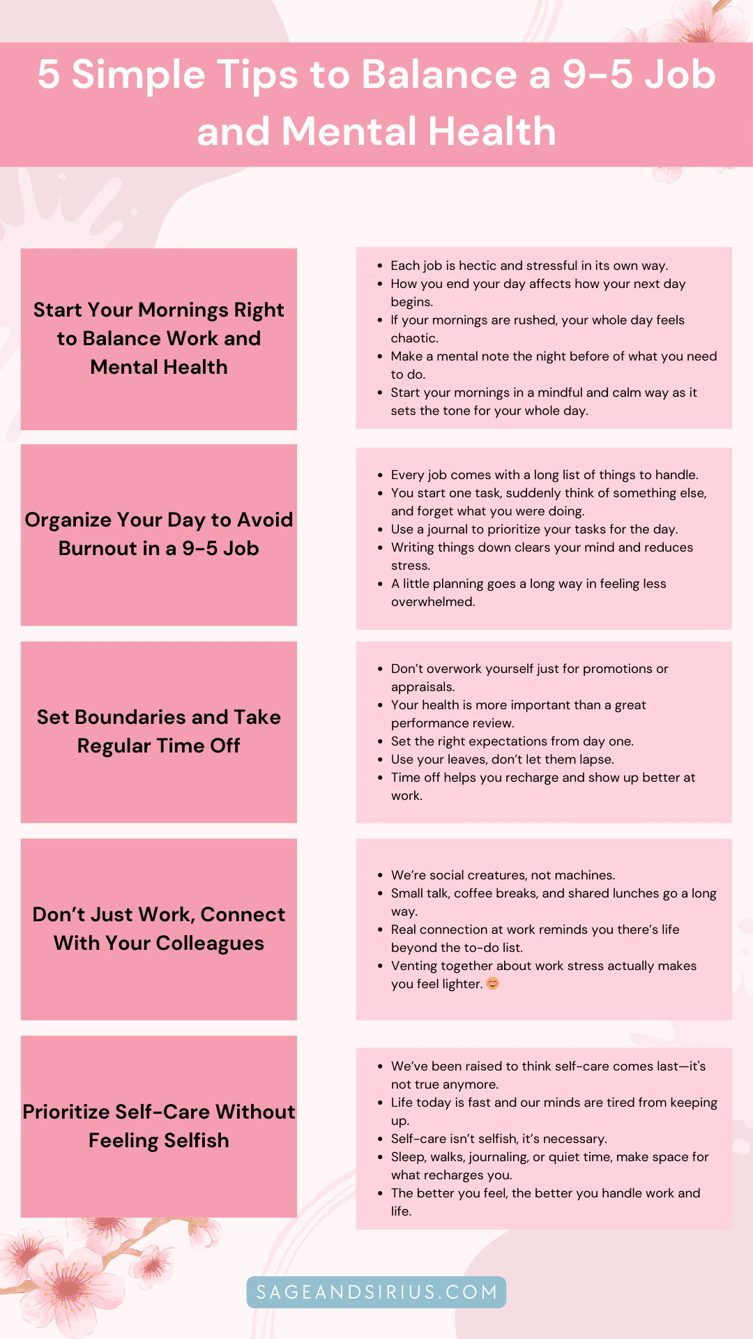 5 Simple Tips to Balance a 9-5 Job and Mental Health - Sage and Sirius