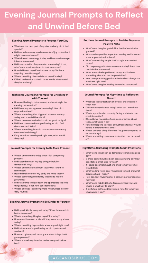 41 Evening Journal Prompts to Reflect and Unwind Before Bed - Sage and ...